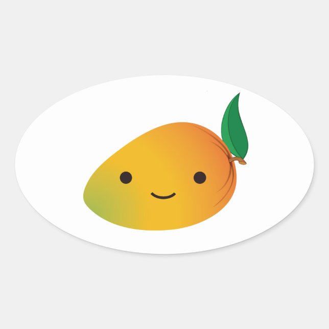 Cute Kawaii Smiling Mango Oval Sticker (Front)