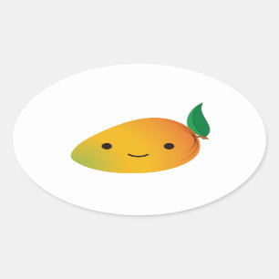 Cute Kawaii Smiling Mango Oval Sticker