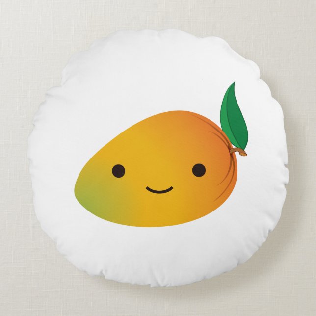 Cute Kawaii Smiling Mango Round Cushion (Front)