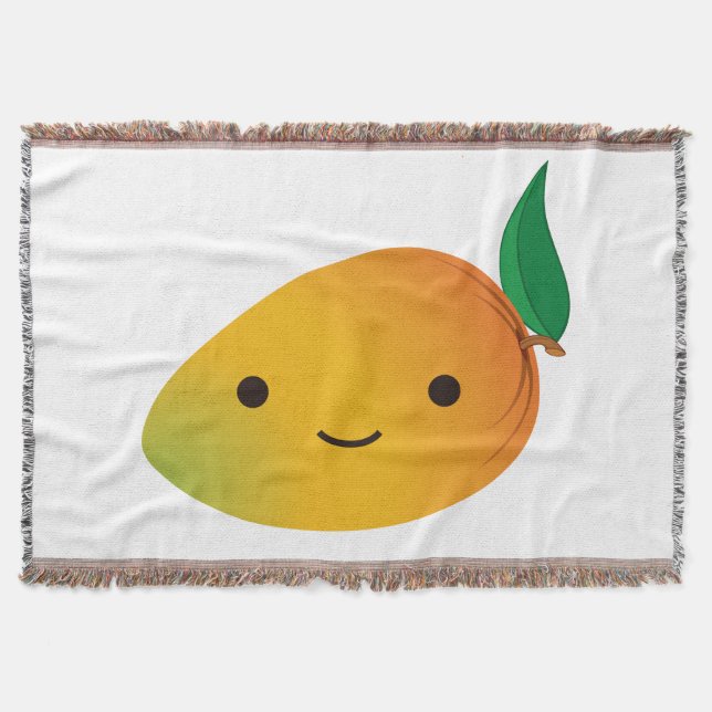 Cute Kawaii Smiling Mango Throw Blanket (Front)