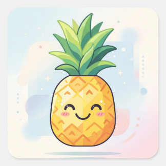 Cute Kawaii Smiling Pineapple Square Sticker