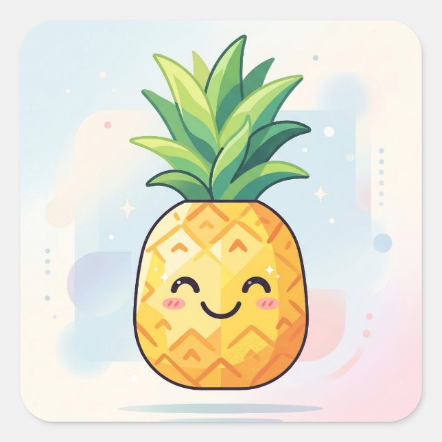 Cute Kawaii Smiling Pineapple Square Sticker (Front)