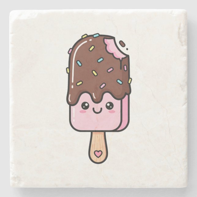 Cute Kawaii Smiling Popsicle Stone Coaster (Front)