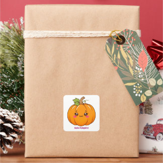 Cute Kawaii Smiling Pumpkin Cartoon Square Sticker