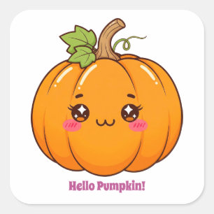 Cute Kawaii Smiling Pumpkin Cartoon Square Sticker