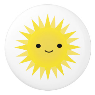 Cute Kawaii Smiling Sun Ceramic Knob