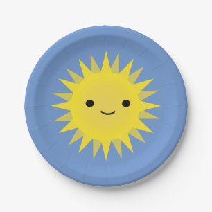 Cute Kawaii Smiling Sun Paper Plate