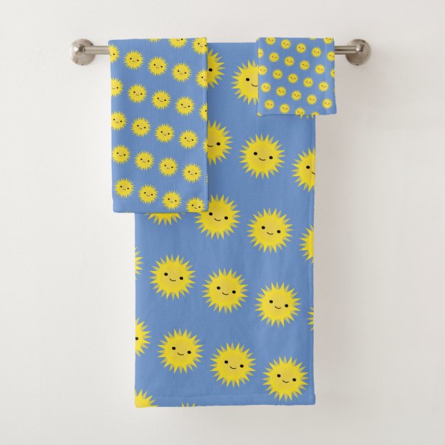 Cute Kawaii Smiling Sun Pattern Bath Towel Set (Insitu)