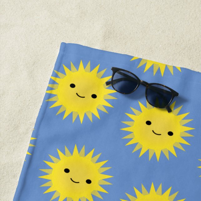 Cute Kawaii  Smiling Sun Pattern Beach Towel (In Situ)