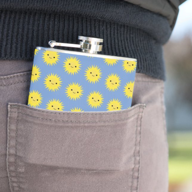 Cute Kawaii Smiling Sun Pattern Hip Flask (In Situ)