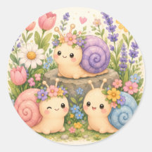 Cute kawaii snails with flowers