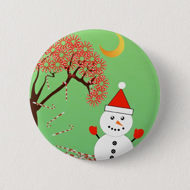 Cute Kawaii Snowman with CandyCane Tree 6 Cm Round Badge (Front)