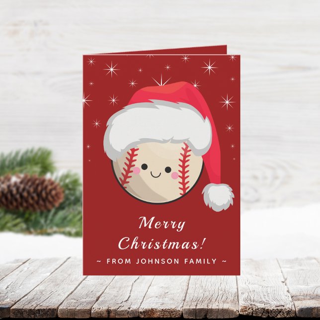 Cute Kawaii Softball Baseball Sparkly Red Festive Card (Creator Uploaded)