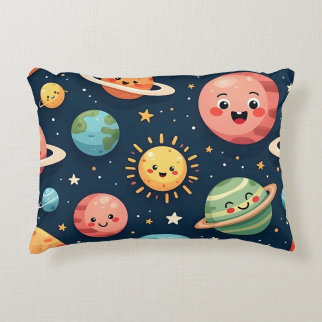 Cute Kawaii Solar System Planets Accent Pillow (Front)