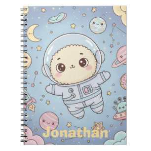Cute Kawaii Space - Astronaut and Smiling Moon Notebook