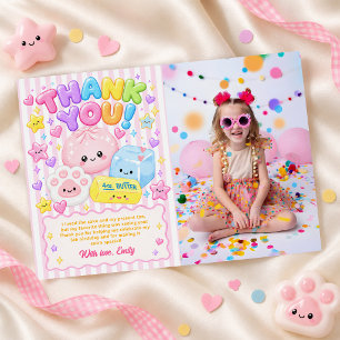 Cute Kawaii Squishies Girl Birthday Party Photo Thank You Card
