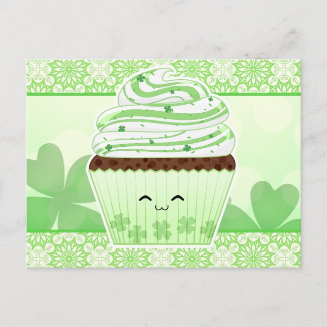 Cute kawaii St Patricks day cupcake Postcard (Front)