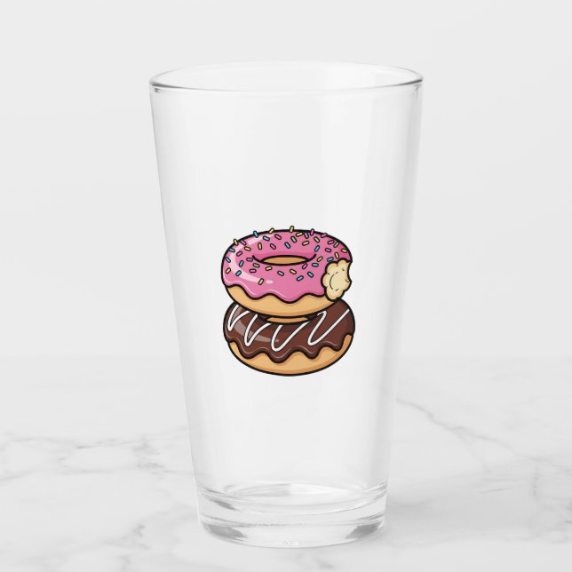 Cute Kawaii Stacked Donuts Illustration Glass (Front)