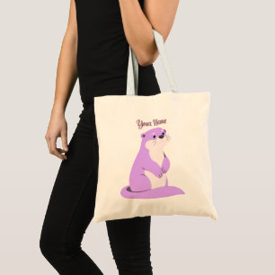 Cute Kawaii Standing Purple Sea Otter Tote Bag