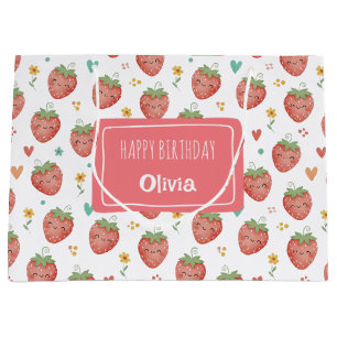 Cute Kawaii Strawberries Large Gift Bag
