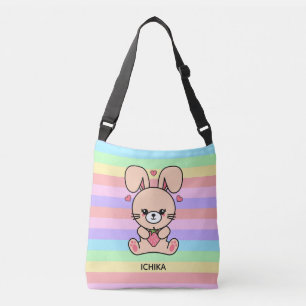 Cute Kawaii Strawberry Bunny Rabbit Striped Crossbody Bag