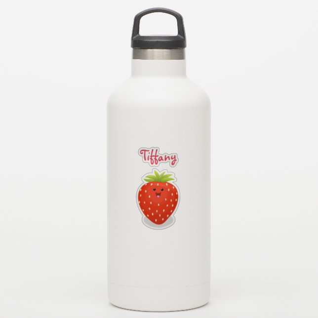 Cute kawaii strawberry cartoon illustration (Waterbottle)