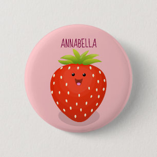 Cute kawaii strawberry cartoon illustration 6 cm round badge