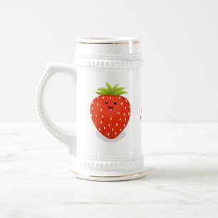 Cute kawaii strawberry cartoon illustration beer stein
