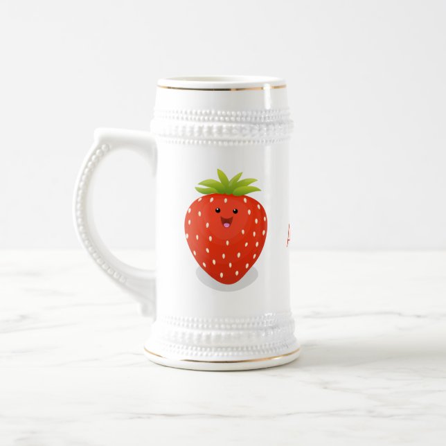 Cute kawaii strawberry cartoon illustration beer stein (Left)