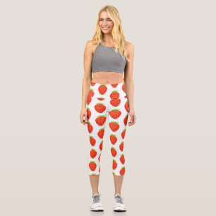 Cute kawaii strawberry cartoon illustration capri leggings