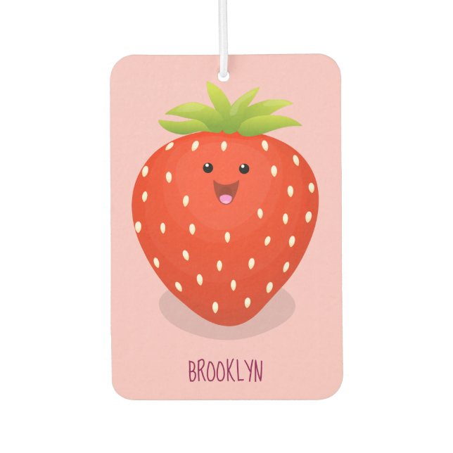 Cute kawaii strawberry cartoon illustration  car air freshener (Front)