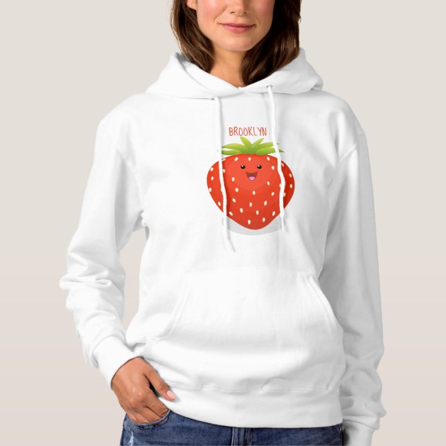 Cute kawaii strawberry cartoon illustration hoodie (Front)