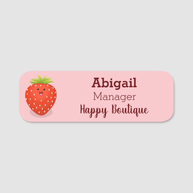Cute kawaii strawberry cartoon illustration  name tag (Front)
