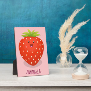 Cute kawaii strawberry cartoon illustration plaque
