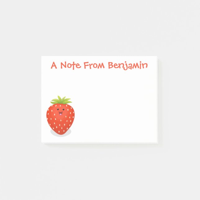 Cute kawaii strawberry cartoon illustration post-it notes (Front)