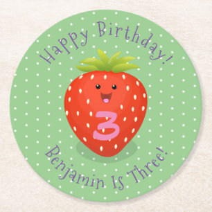 Cute kawaii strawberry cartoon illustration round paper coaster