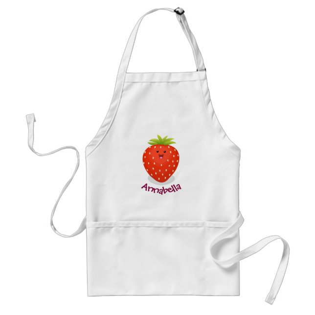 Cute kawaii strawberry cartoon illustration standard apron (Front)