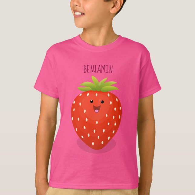 Cute kawaii strawberry cartoon illustration T-Shirt (Front)