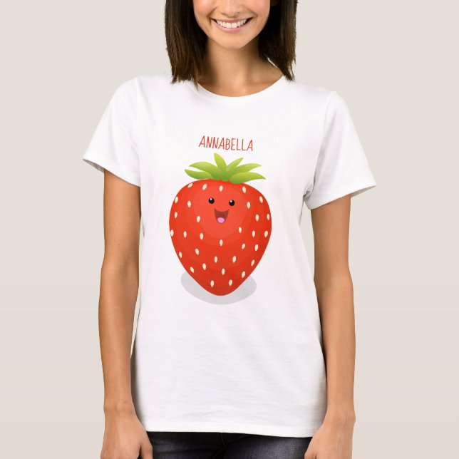 Cute kawaii strawberry cartoon illustration T-Shirt (Front)