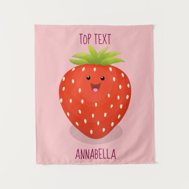 Cute kawaii strawberry cartoon illustration  tapestry (Front)