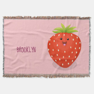 Cute kawaii strawberry cartoon illustration throw blanket