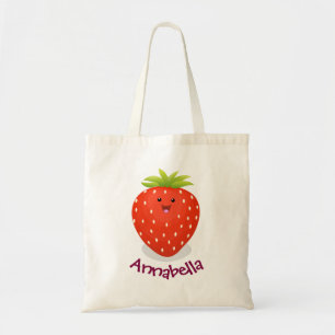 Cute kawaii strawberry cartoon illustration tote bag