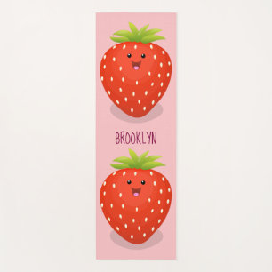 Cute kawaii strawberry cartoon illustration yoga mat