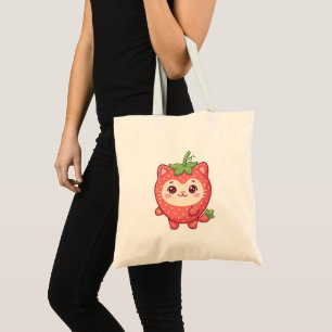 Cute Kawaii Strawberry Cat Budget Tote Bag