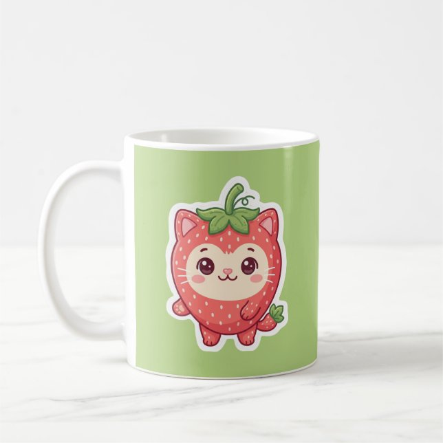 Cute Kawaii Strawberry Cat Coffee Mug (Left)