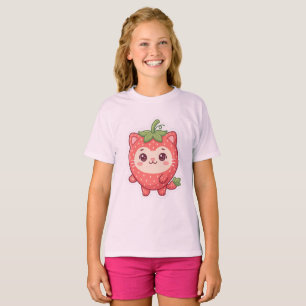 Cute Kawaii Strawberry Cat Graphic T-Shirt