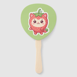 Cute Kawaii Strawberry Cat Hand Fan