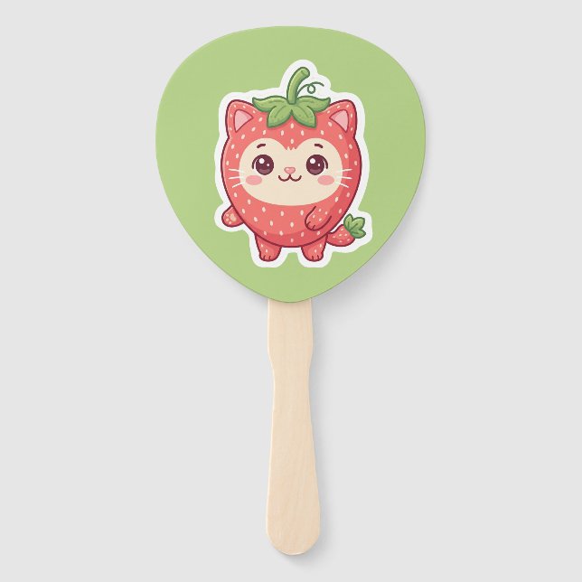 Cute Kawaii Strawberry Cat Hand Fan (Back)