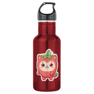 Cute Kawaii Strawberry Cat Stainless Steel Water 532 Ml Water Bottle