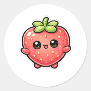 Cute Kawaii Strawberry Character Classic Round Sticker